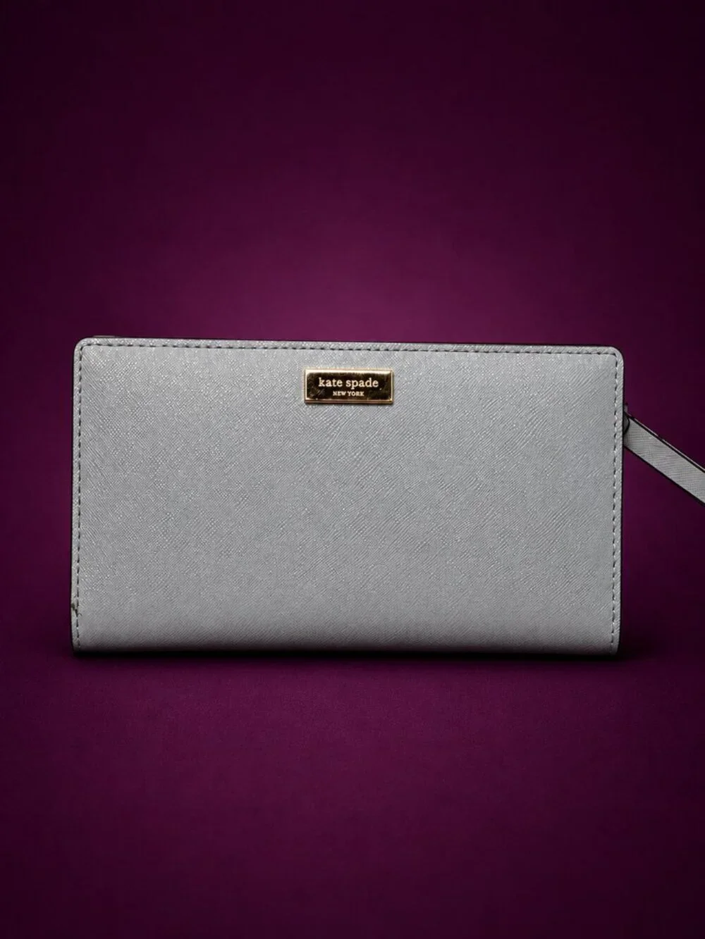 kate spade Silver Saffiano Wristlet Wallet